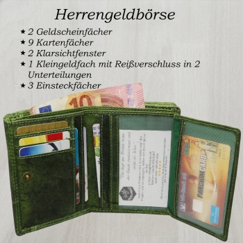 flevado Geldbörse Unisex Damen Herren Echt Leder RFID Schutz Grün